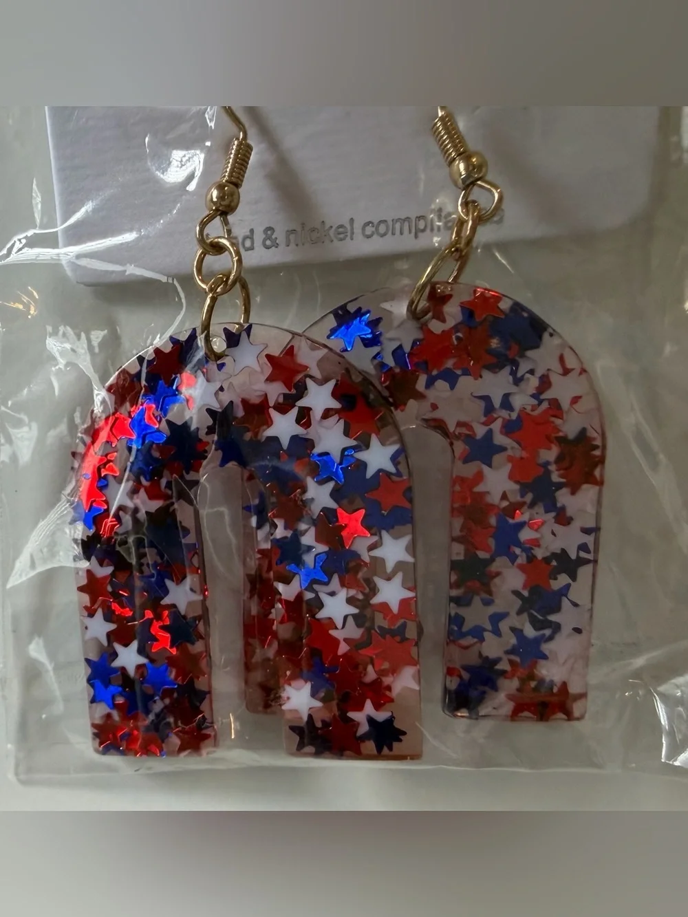 Patriotic Assorted Red White Blue Star & Flag Earrings Set